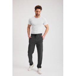 بنطلون رياضي رجالي مريح بقصة مستقيمة، 2 قطعة، أسود-أنثراسيت Men's Black-Anthracite 2-Pack Straight Leg Tracksuit Bottoms with Zipper Pockets and Embroidery Detail