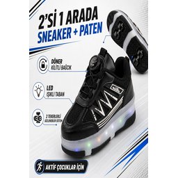 Muggo SKATE حذاء رياضي أطفال بعجلات وإضاءة LED - أسود Muggo SKATE Kids' Light-Up Roller Sneaker Sports Shoes - Black