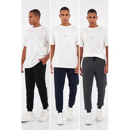 طقم بناطيل رياضية رجالية 3 قطع - أسود، كحلي، أنثراسيت Men's 3-Pack Jogger Sweatpants - Black, Navy, Anthracite
