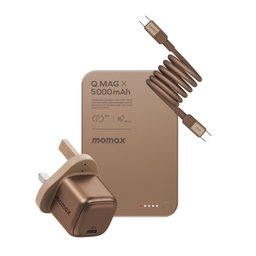 مجموعة MOMAX (IP116AL2 + UM58UKL2 + DC60L2) باللون الذهبي (شاحن + كابل + بنك طاقة) MOMAX BUNDLE SET (IP116AL2+UM58UKL2+DC60L2) Gold ( Charger and cable and power bank )