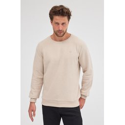 سويت شيرت رجالي بيج بقصة عادية وياقة دائرية من القطن Men's Beige Standard Fit Cotton Basic Crew Neck Sweatshirt
