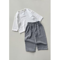 طقم سويت شيرت من الموسلين للأطفال 2-8 سنوات - أبيض مائل للصفرة Muslin Sweatshirt Set for Kids 2-8 Years - Off-White