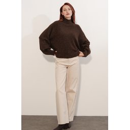 كنزة نسائية تريكو فضفاضة بأكمام خفاش 15969 - بني Women's Batwing Sleeve Oversize Knit Sweater 15969 - Brown