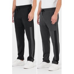 بنطلون رياضي جوغر رجالي مريح، بقصة عادية، أسود-فحمي، عبوة من قطعتين Men's Black-Anthracite Standard Fit Jogger Sweatpants, Normal Cut, Straight Leg, Zipper Pockets, 2-Pack