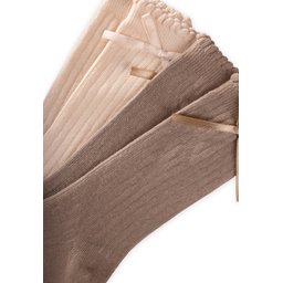جوارب أطفال قصيرة بفيونكة مزدوجة - رملي/فضي (3-10 سنوات) Kids' Double Bow Ankle Socks - Sand/Mink (Ages 3-10)