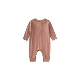 تولوم أطفال مضلع بأساور 0-3 سنوات - بني Ribbed Cuff Baby Romper 0-3 Years - Brown