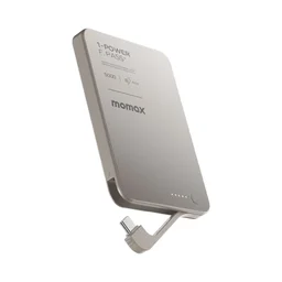 موماكس شاحن طوارئ مغناطيسي 5000 مع كيبل مدمج ومنفذ (فضي) 1-Power F.Pass+ 5000mAh Battery Pack with Built-in Cable and Magnetic attachment (Titanium)
