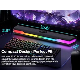 ساوند بار مونستر S330 صوت ستيريو عالي الدقة – أسود Monster S330 HiFi Stereo Sound Computer Speaker - Black