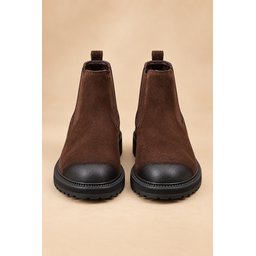 بوت تشيلسي رجالي Muggo BRAWN جلد طبيعي عتيق بنعل سميك - بني Muggo BRAWN Men's Genuine Leather Vintage Chelsea Boots with Thick Sole - Brown