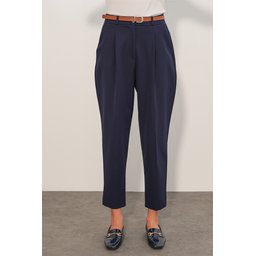 بنطلون نسائي قماشي بحزام 30136 - كحلي Women's Belted Fabric Trousers 30136 - Navy Blue