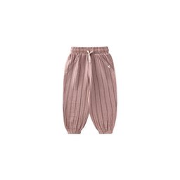 بنطلون شالوار موسلين للأطفال 1-6 سنوات - نحاسي بخطين Muslin Harem Pants for Kids 1-6 Years - Copper Double Striped