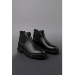 حذاء تشيلسي رجالي Muggo HARD شتوي جلد طبيعي بنعل سميك - أسود Muggo HARD Men's Genuine Leather Thick Sole Winter Chelsea Boots - Black