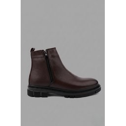 حذاء Muggo CHELSEY رجالي شتوي جلد طبيعي بسحاب مزدوج - بني Muggo CHELSEY Men's Genuine Leather Double Zipper Winter Boots - Brown