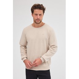 سويت شيرت رجالي بيج بقصة عادية وياقة دائرية من القطن Men's Beige Standard Fit Cotton Basic Crew Neck Sweatshirt