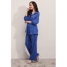 طقم نسائي محبوك قطعتين مقاس كبير - أزرق ملكي 5858 5858 Knitted Oversize Two-Piece Set - Royal Blue