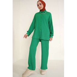 طقم T5858 محبوك قطعتين للمحجبات - أخضر T5858 Knitted Modest Two-Piece Set - Green