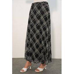 تنورة نسائية مبطنة بنقشة 8075 - أسود داكن Women's Patterned Lined Skirt 8075 - Dark Black