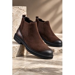 بوت تشيلسي رجالي Muggo BRAWN جلد طبيعي عتيق بنعل سميك - بني Muggo BRAWN Men's Genuine Leather Vintage Chelsea Boots with Thick Sole - Brown