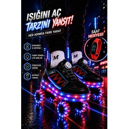 حذاء رياضي MUGGO SKATE للأطفال بعجلات مضيئة - أسود وأحمر Muggo SKATE Kids' Light-Up Roller Sneaker Shoes - Black - Red