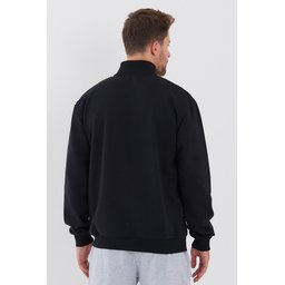 جاكيت رجالي أسود بياقة قائمة وسحاب وجيوب جانبية مبطن بالقطن Men's Black Cotton-Lined Stand-Up Collar Zippered Cardigan with Side Pockets