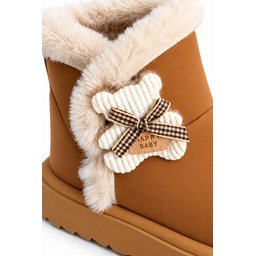 Muggo TOFFE حذاء بوت شتوي بناتي مبطن بالفرو مع فيونكة - توباكو Muggo TOFFE Girls' Winter Fur-Lined Boots with Bow Detail - Tobacco