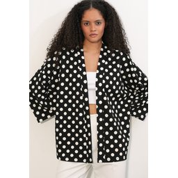كيمونو نسائي منسوج منقط 5996 - أسود Women's Knitted Polka Dot Kimono 5996 - Black