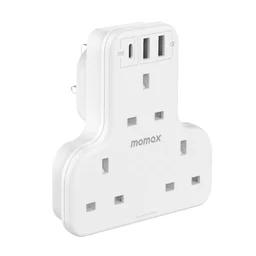 3- على شكل حرف تقسيم شاحن مع Momax ONEPLUG 3-Outlet T-shaped Extension Socket With USB