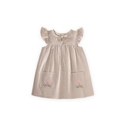 فستان كتان للأطفال 2-7 سنوات - لون طبيعي Linen Dress for Girls 2-7 Years - Natural Color