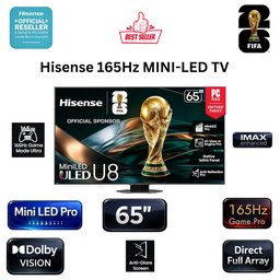 شاشة هايسنس 65 إنش Mini-LED QLED 4K ذكية مع معدل تحديث 165Hz ومعالج Hi-View AI Engine PRO Hisense 65-Inch Mini-LED QLED 4K Smart TV with 165Hz Refresh Rate and Hi-View AI Engine PRO