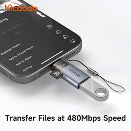 محول نقل USB-A إلى Lightning 2 في 1 مع قارئ بطاقة TF مدمج مع حبل ( توصيلة ) MC 2-in-1 USB-A to Lightning Transfer Adapter Built-in TF Card Reader with Lanyard