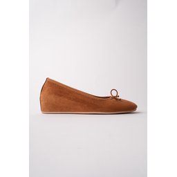 Muggo HİDDEN حذاء باليه نسائي جلد بكعب مخفي وتفاصيل فيونكة - توبا Muggo HİDDEN Hidden Heel Bow Detail Leather Women's Ballet Flats - Taba
