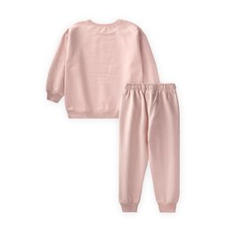 طقم سويت شيرت Basic Karyoka بتفاصيل للبنات 3-8 سنوات - وردي بودرة Basic Karyoka Detailed Sweatshirt Set for Girls 3-8 Years - Powder Pink