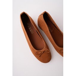 Muggo HİDDEN حذاء باليه نسائي جلد بكعب مخفي وتفاصيل فيونكة - توبا Muggo HİDDEN Hidden Heel Bow Detail Leather Women's Ballet Flats - Taba