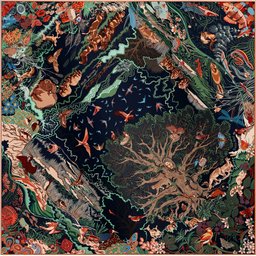 سكارف حريري بتصميم الغابة الساحرة والحياة Silk Scarf 90 cm