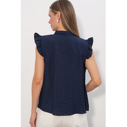 بلوزة نسائية بدون أكمام بربطة عنق 40038 - كحلي Women's Tie-Neck Sleeveless Blouse 40038 - Navy Blue