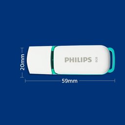 فلاش ميموري فيليبس سنو Snow بسعة 8GB وواجهة USB 2.0 باللون الأبيض والأخضر مع غطاء حماية ومؤشر LED Philips Snow USB Flash Drive 8GB USB 2.0 – Spring Green