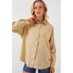 قميص نسائي مخطط واسع (Oversize) موديل 20293 - لون فيزون Women's Striped Oversize Shirt 20293 - Vizon