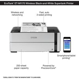 طابعة إبسون إيكوتانك ET-M1170 أحادية اللون لاسلكية بخزان حبر Epson EcoTank ET-M1170 Wireless Monochrome Supertank Printer