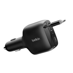 بوست جارج شاحن سيارة بقدرة ٧٥ واط مع كابل يو إس بي-سي قابل للسحب BoostCharge Retractable Car Charger 75W