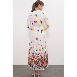 فستان نسائي طويل محتشم بنقشة 2586 - كريم Women's Patterned Long Modest Dress 2586 - Cream