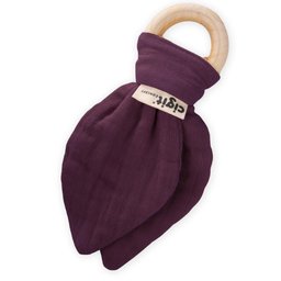 عضاضة أسنان من قماش الموسلين والخشب الطبيعي - لون بنفسجي MÜRDÜM Muslin Fabric and Natural Wood Teether - MÜRDÜM Plum
