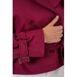 ترنشكوت نسائي قصير بحزام 5970 - خمري Women's Belted Short Trench Coat 5970 - Burgundy