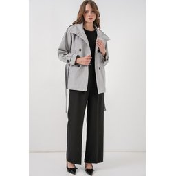 معطف نسائي كاشيه بحزام 9162 - رمادي غامق Women's Belted Cachet Coat 9162 - Dark Grey