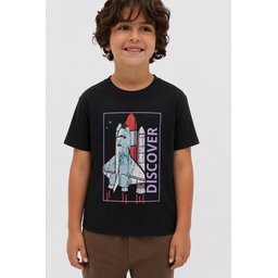 Dıscover تي شيرت مطبوع للأولاد 8-12 سنة - أسود Dıscover Printed T-Shirt for Boys 8-12 Years - Black