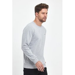 سويت شيرت رجالي رمادي بياقة دائرية وتطريز، قصة عادية Men's Grey Crew Neck Embroidered Regular Fit Sweatshirt