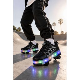 Muggo SKATE حذاء رياضي أطفال بعجلات وإضاءة LED - أسود Muggo SKATE Kids' Light-Up Roller Sneaker Sports Shoes - Black