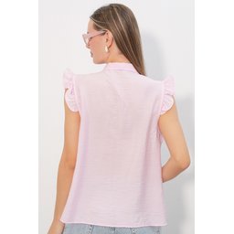 بلوزة نسائية بدون أكمام بربطة عنق 40038 - وردي Women's Tie-Neck Sleeveless Blouse 40038 - Pink