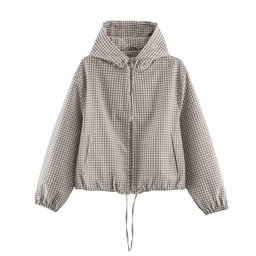 جاكيت كاجوال خريفي بنقشة المربعات مع قبعة Stylish Jacekt