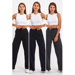 بنطلون رياضي نسائي فضفاض مريح بخصر مطاطي وجيوب جانبية - أسود، كحلي، أنثراسيت Women's Loose Fit Wide Leg Track Pants with Side Pockets - Black, Navy, Anthracite