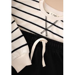 طقم سويت شيرت مخطط للأطفال 2-8 سنوات - أسود بخطوط عريضة Striped Sweatshirt Set for Kids 2-8 Years - Black Wide Stripe